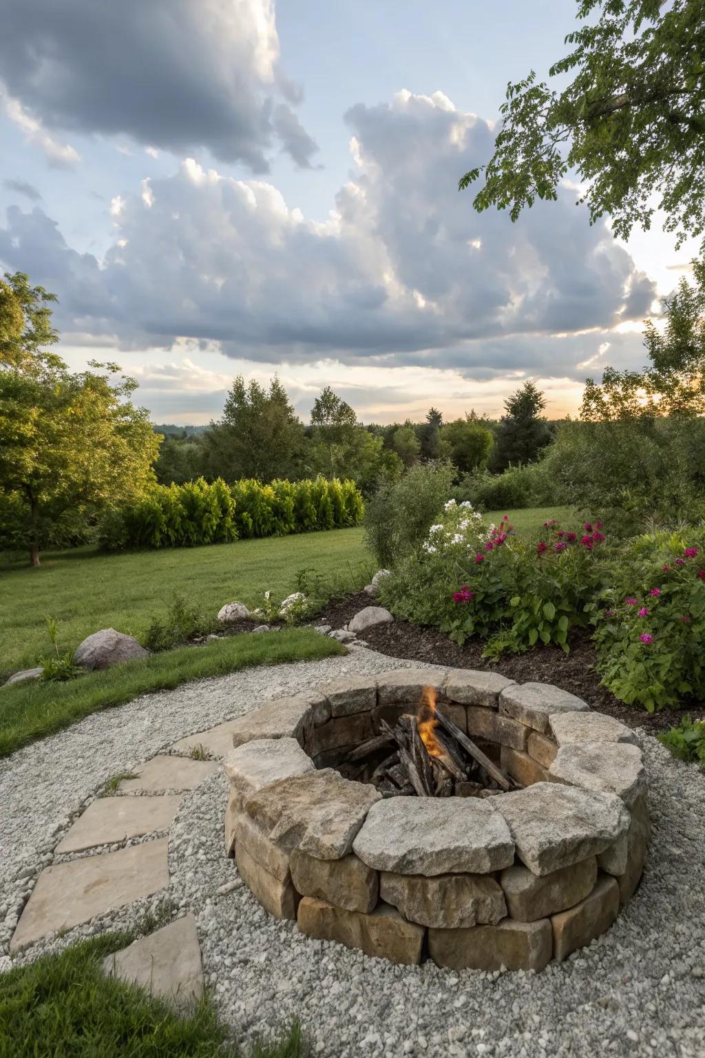Natural stones and gravel create an earthy harmony.