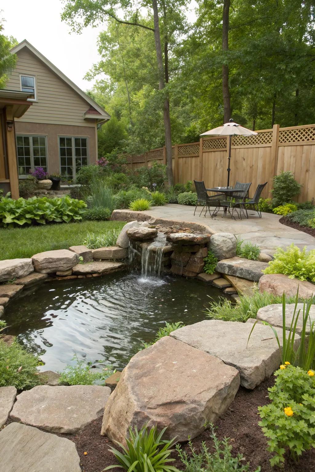 Pond-like fountains provide a serene, natural feel.