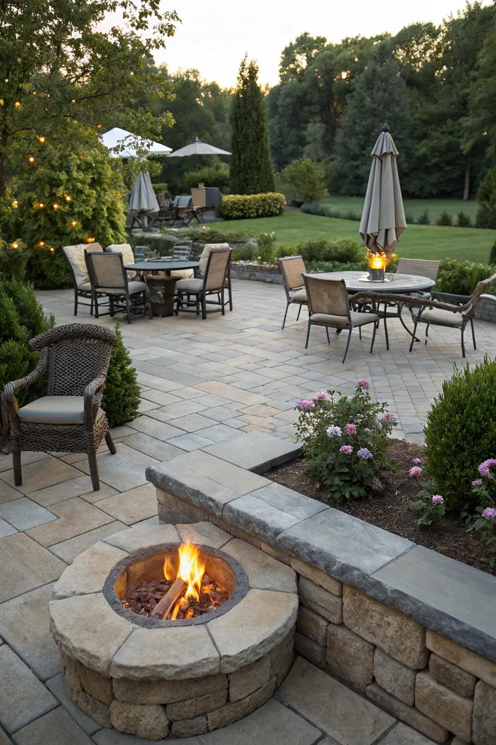 Achieve seamless integration with a stone patio and fire pit.