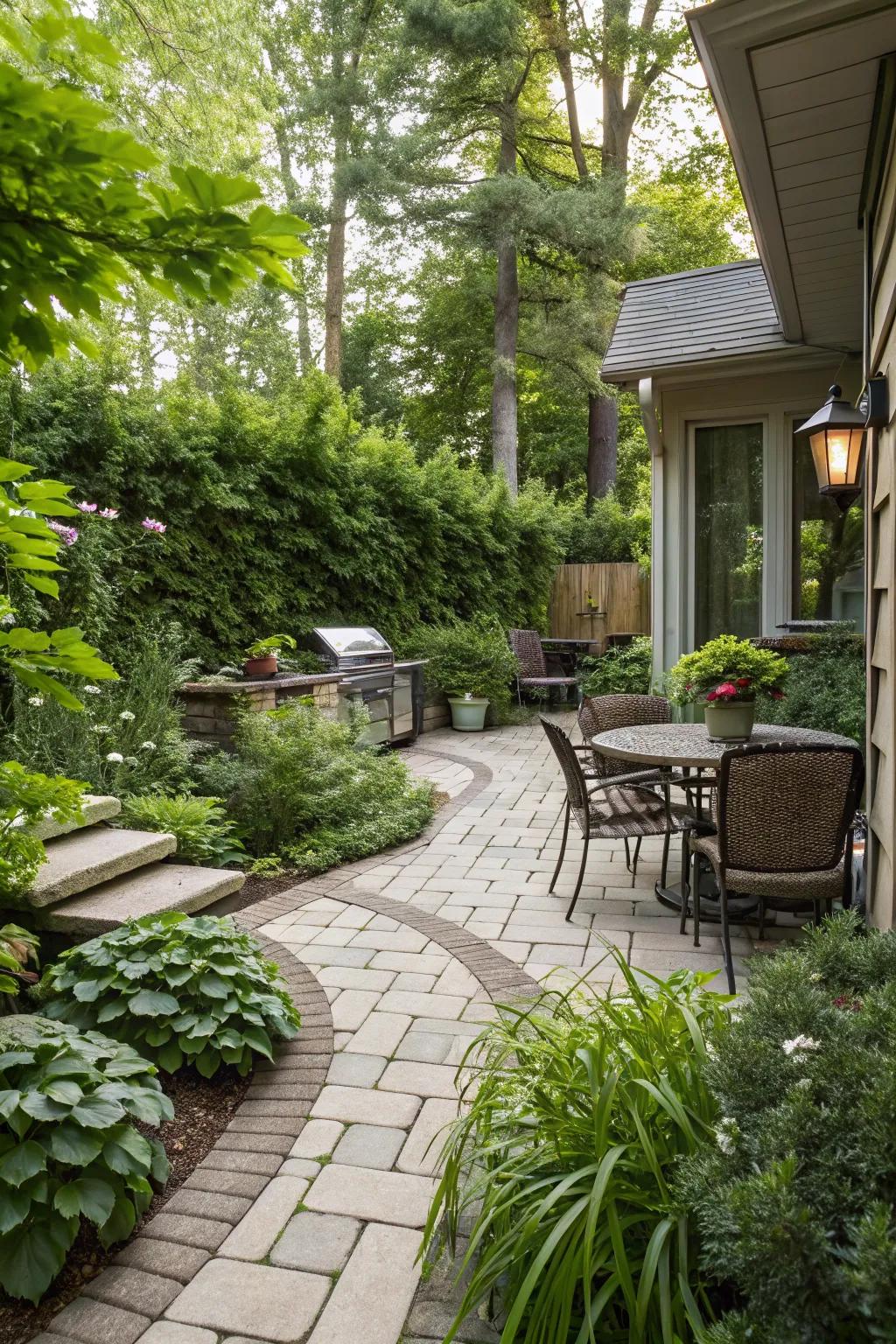 Greenery and pavers create a seamless connection with nature.
