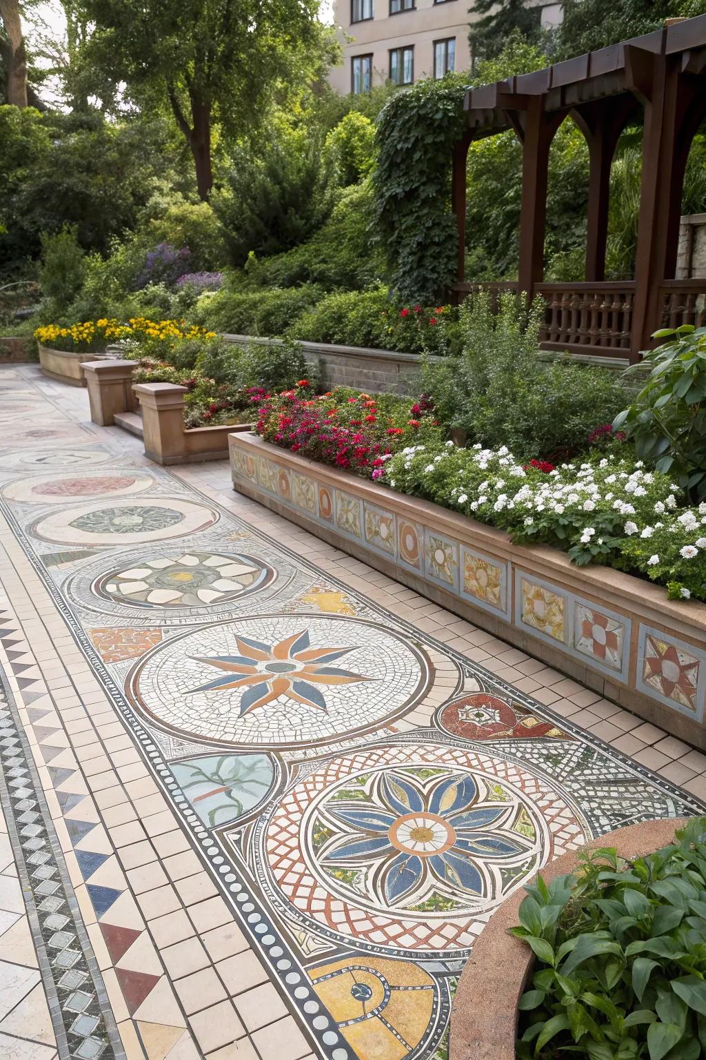 Make a statement with a vibrant mosaic tile patio.