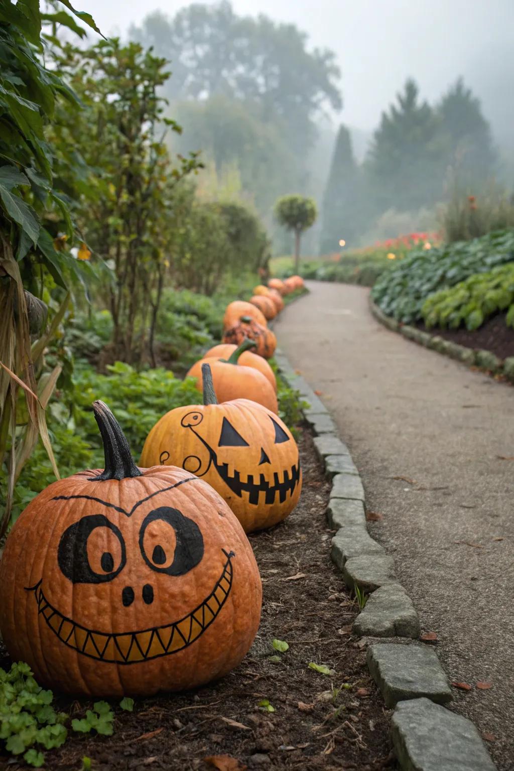 A pumpkin pathway adds classic charm.