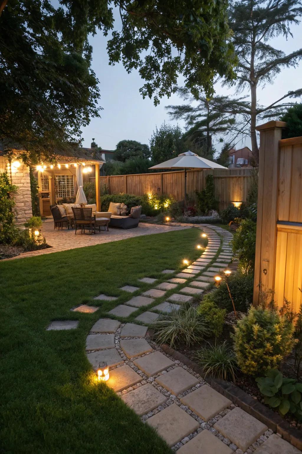 Lighting transforms your backyard into a magical evening retreat.