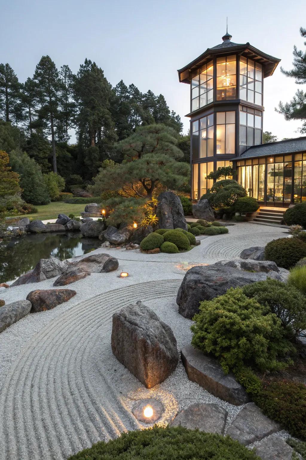 A Zen garden adds serenity to your stargazing nights.