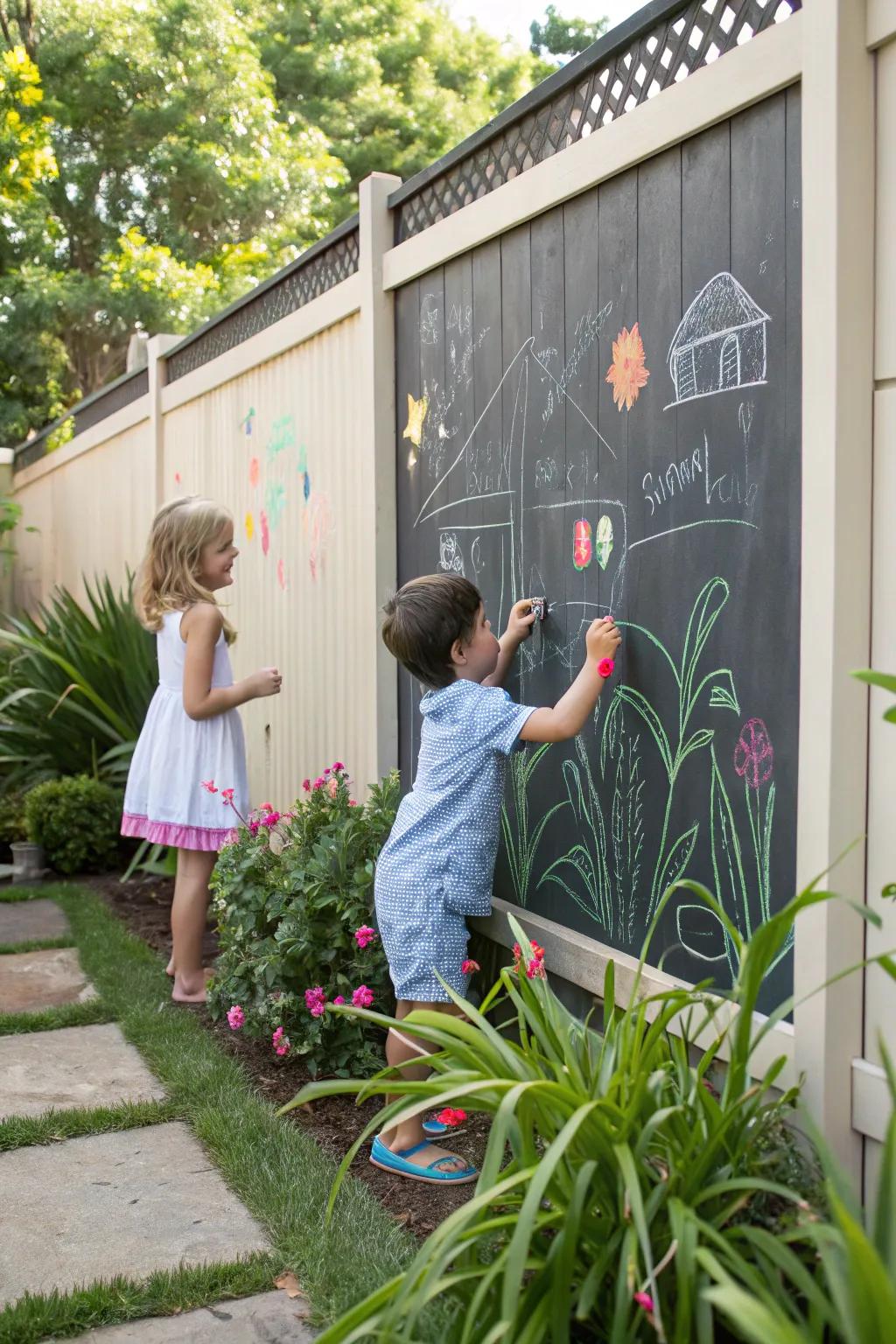 A creative outlet with a backyard chalkboard wall.