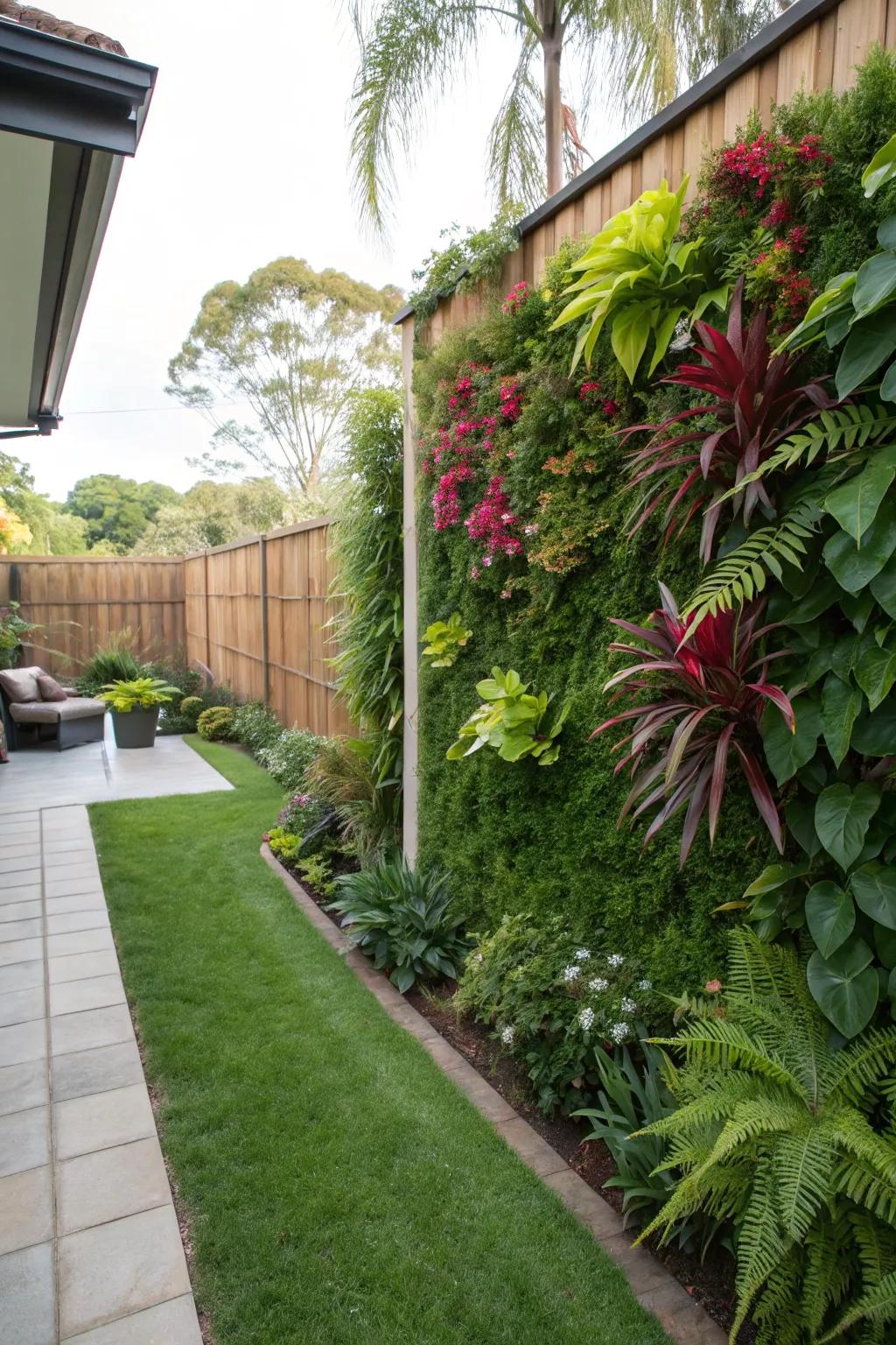 Vertical gardens offer privacy while showcasing your plant collection.