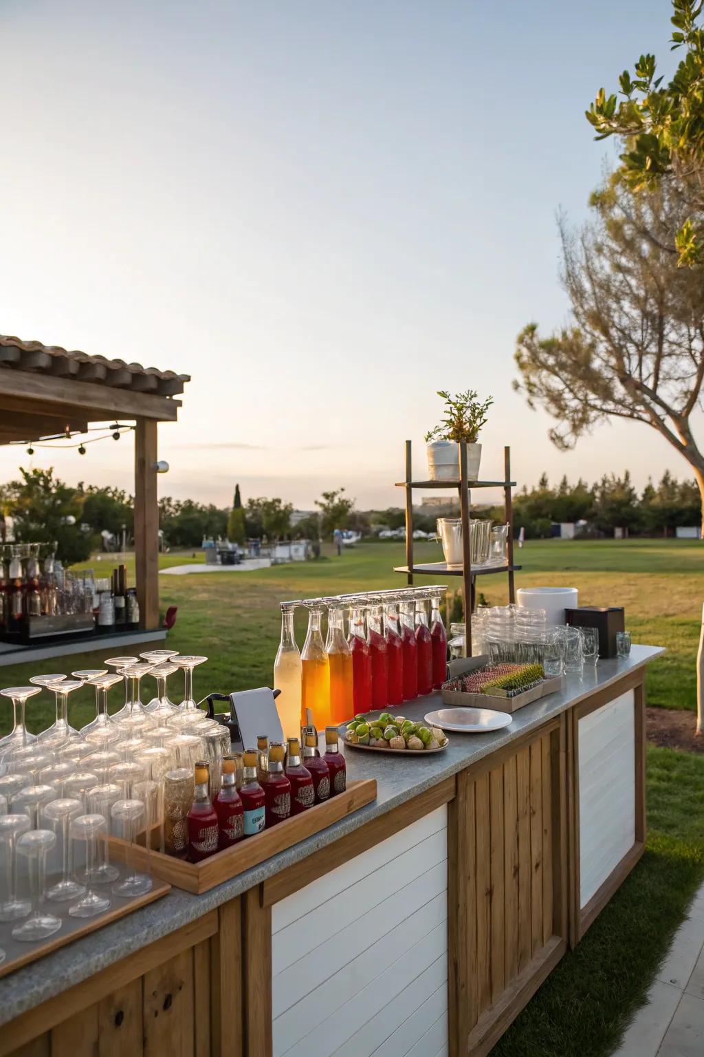 A well-stocked bar is essential for any backyard pub.