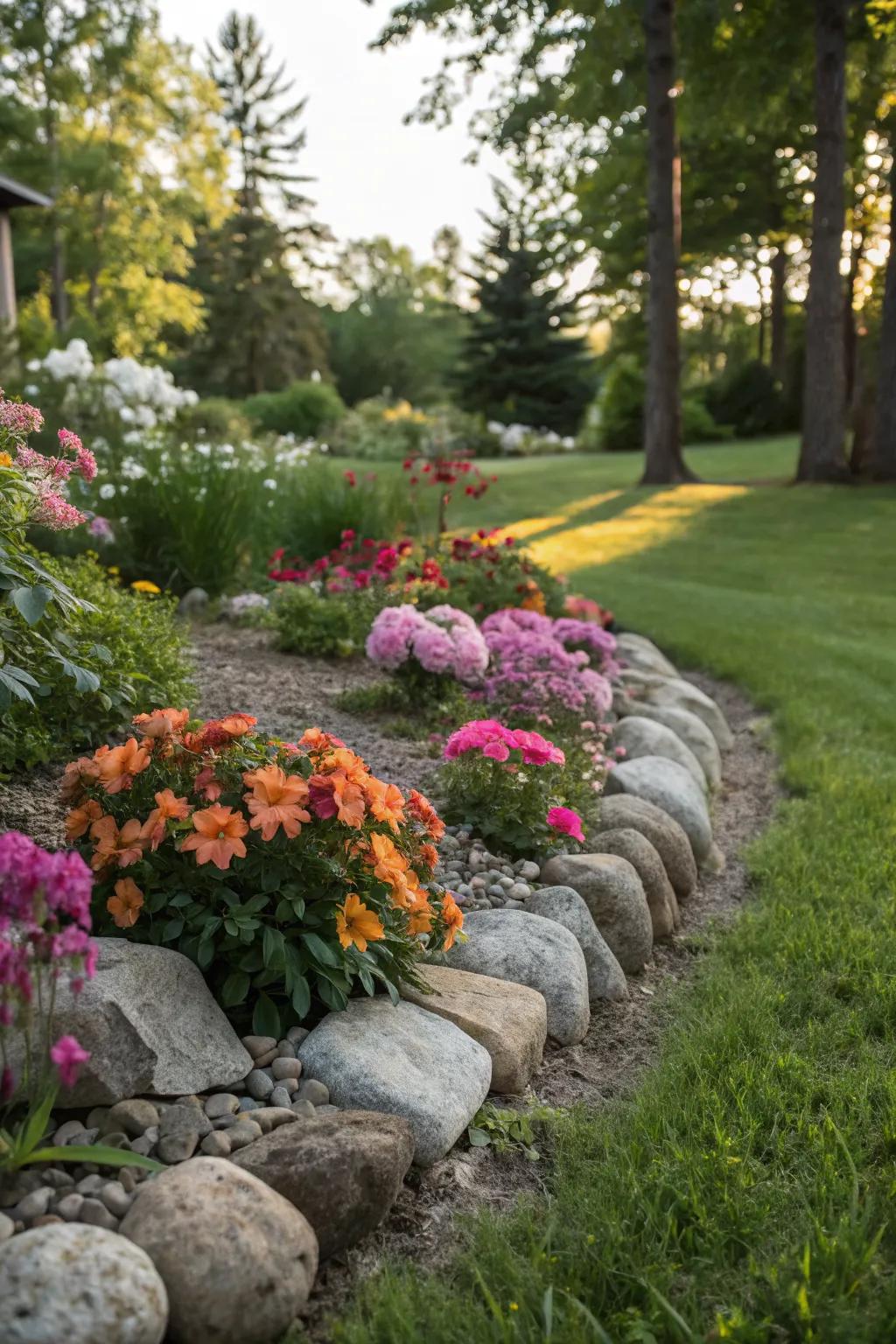 Define spaces with rock borders.