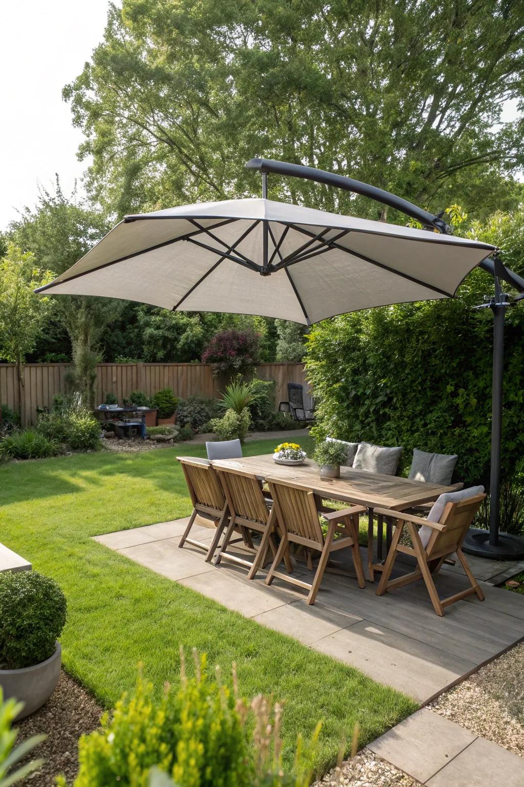 Cantilever parasols offer versatile and unobstructed shade solutions.