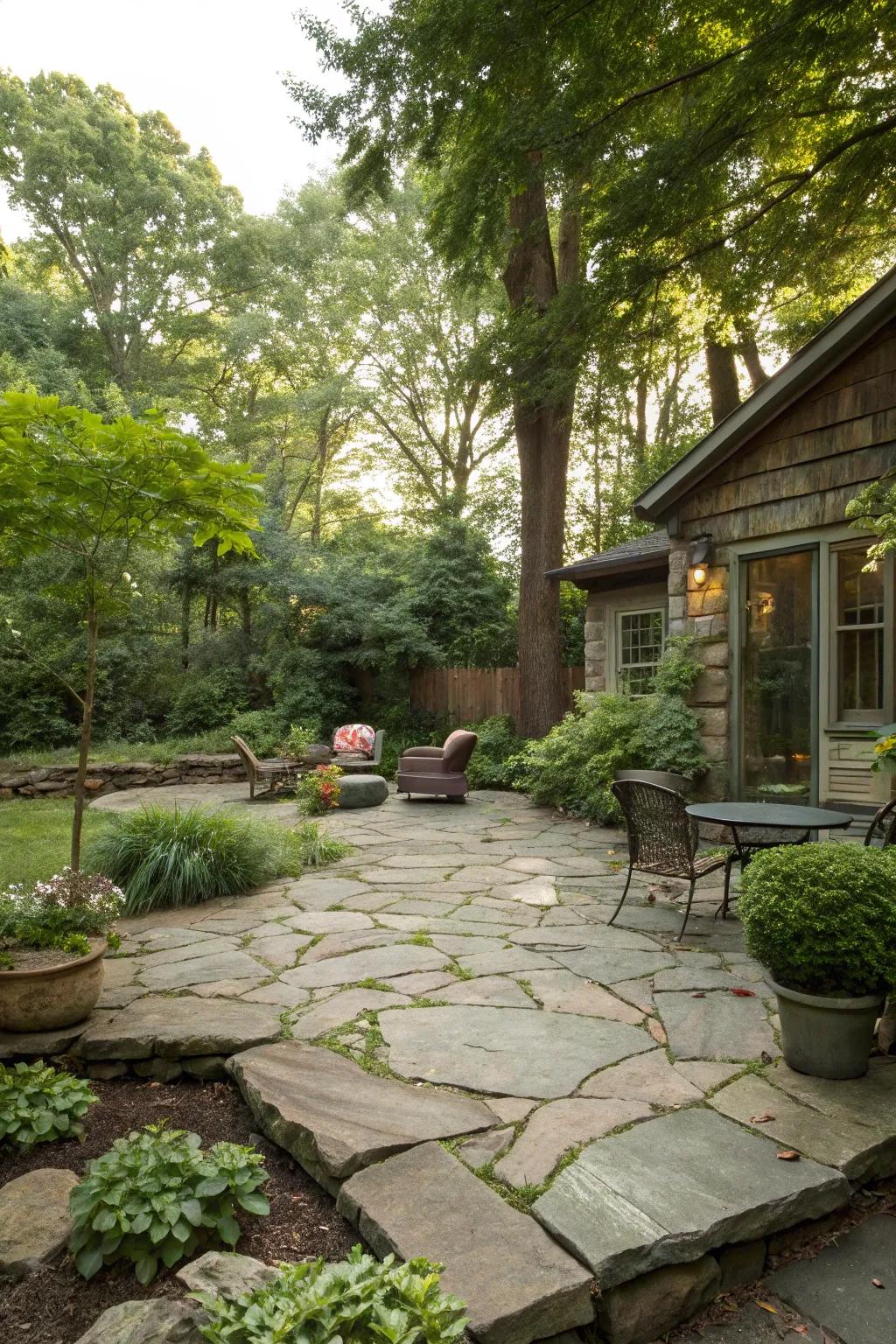 Natural stone slabs bring rugged charm and durability.