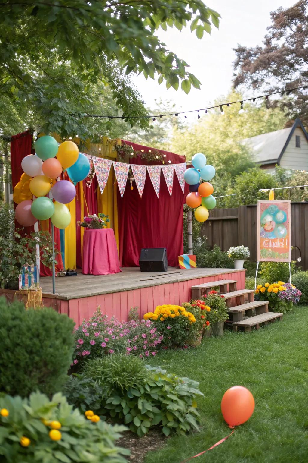 Splash your stage with color for a festive vibe.