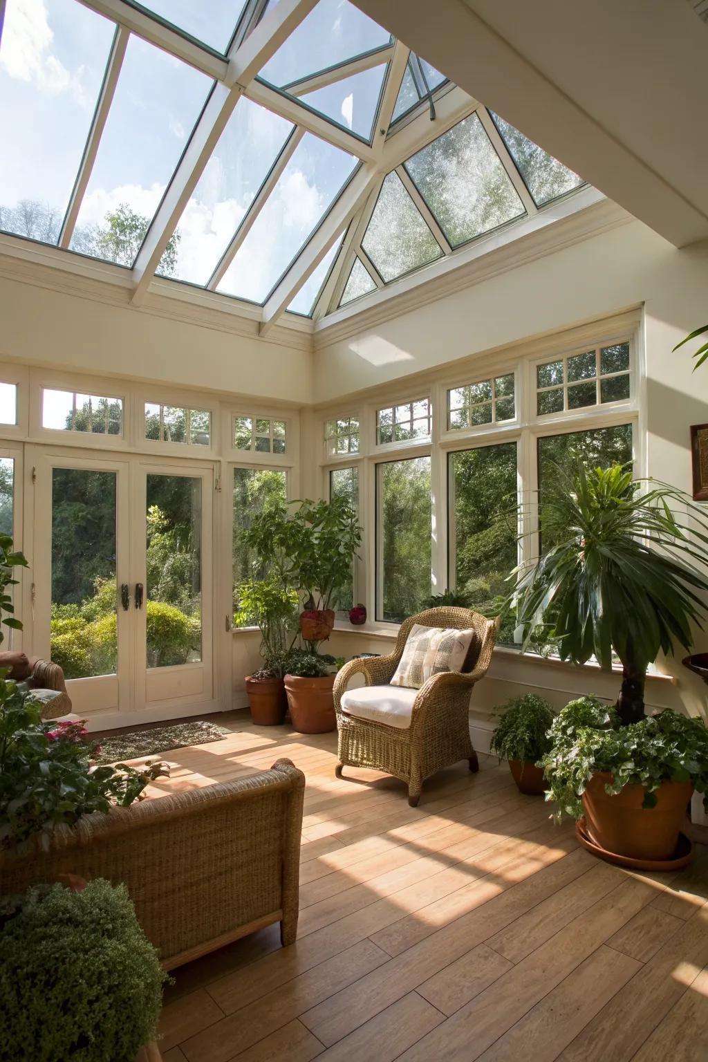 Sunroom with a skylight bringing in natural light.