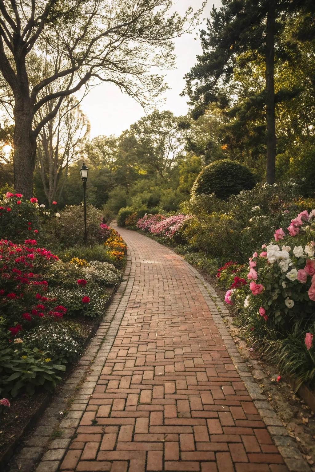 Brick pathways offer classic charm and guide you through your garden.