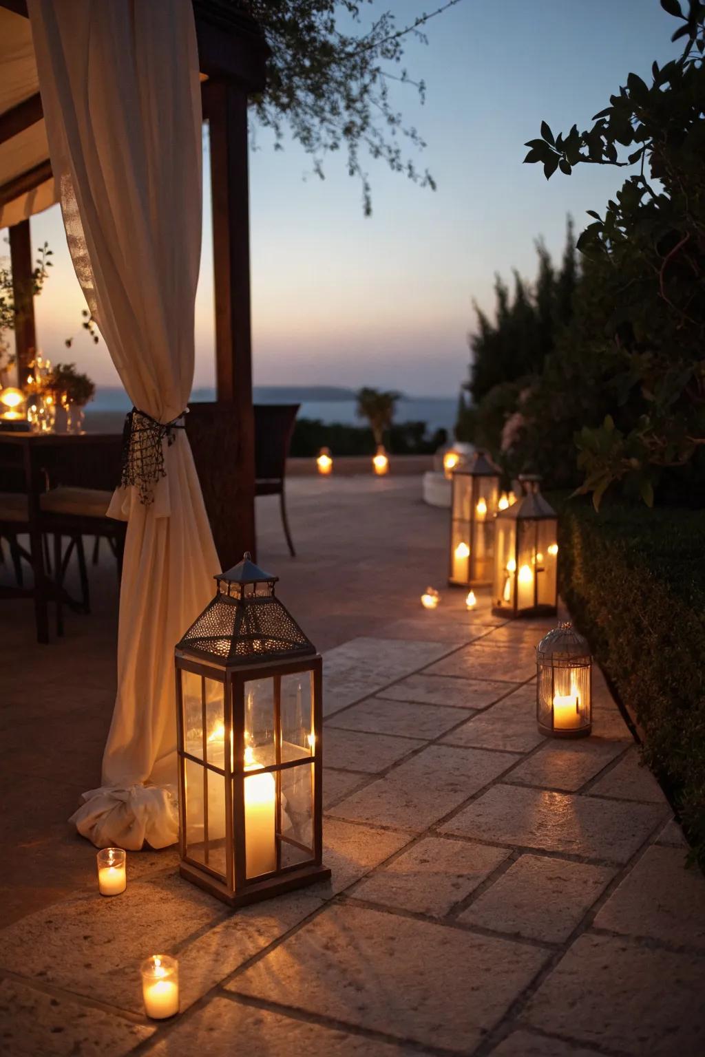 Candlelit lantern torches add a romantic glow to any evening.