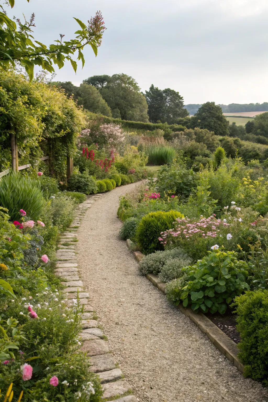 Create rustic charm with gravel pathways.