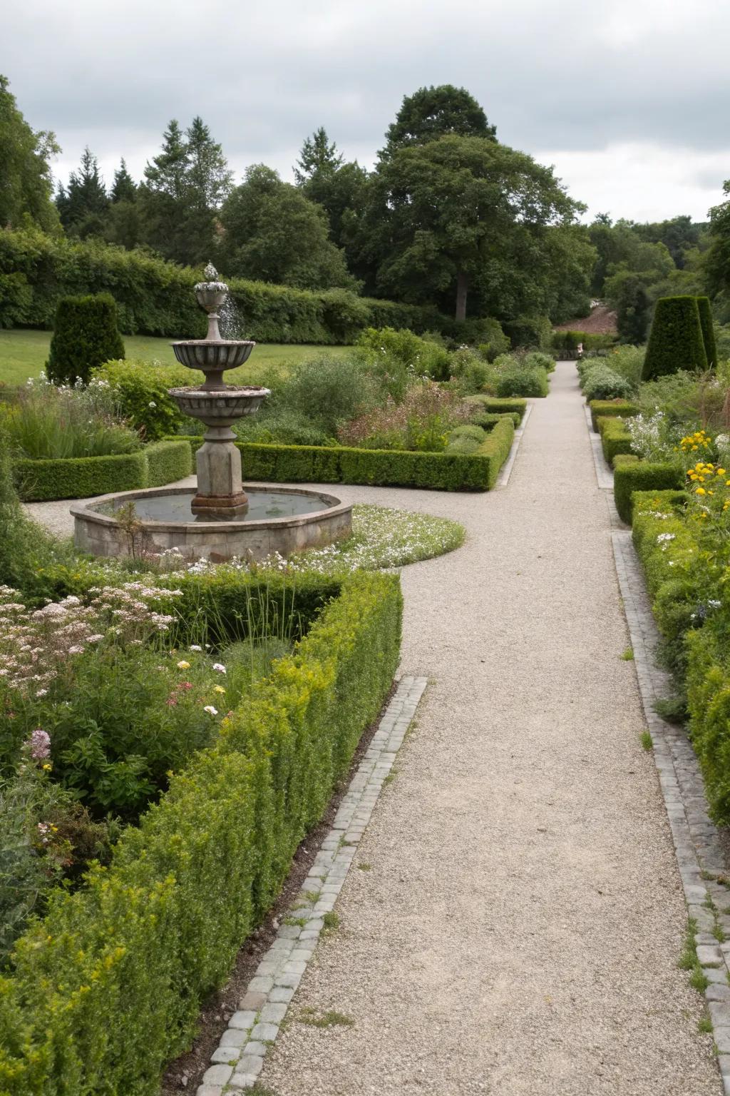 Blend formal and informal styles for a balanced garden pathway design.