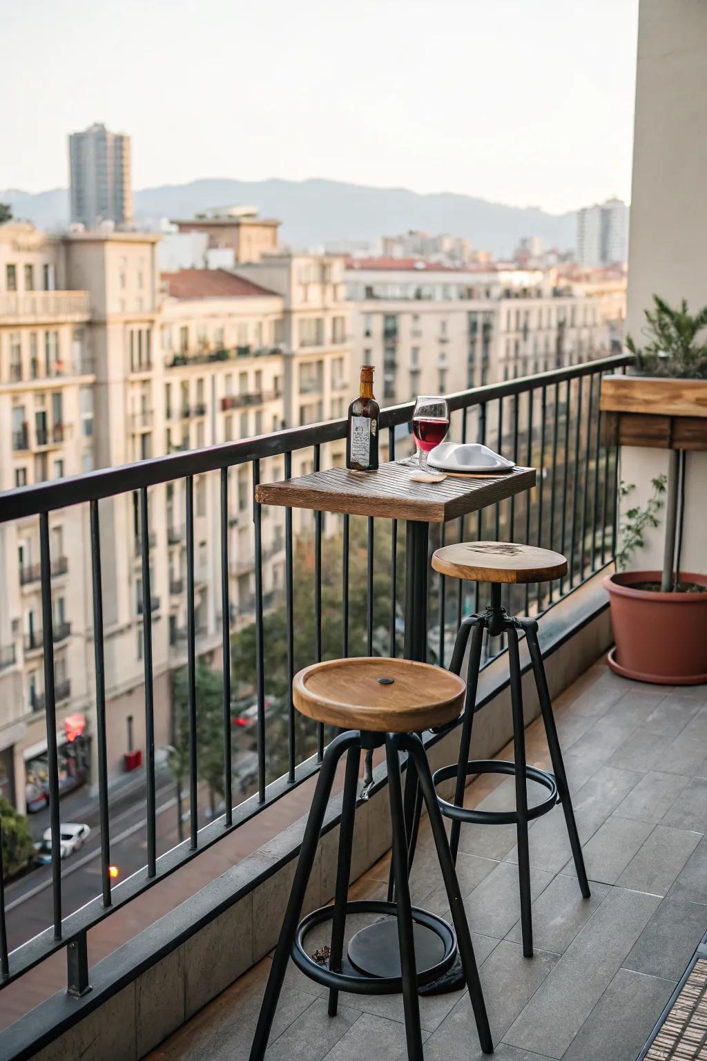 A balcony bar offers a stylish spot for drinks with a view.