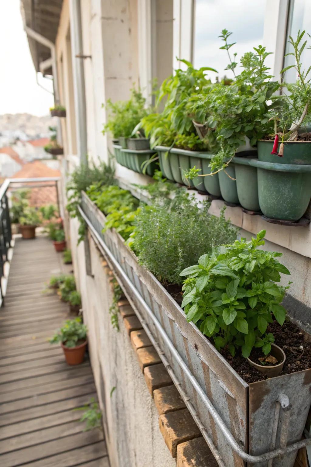 Turn old gutters into a sustainable vertical herb garden.