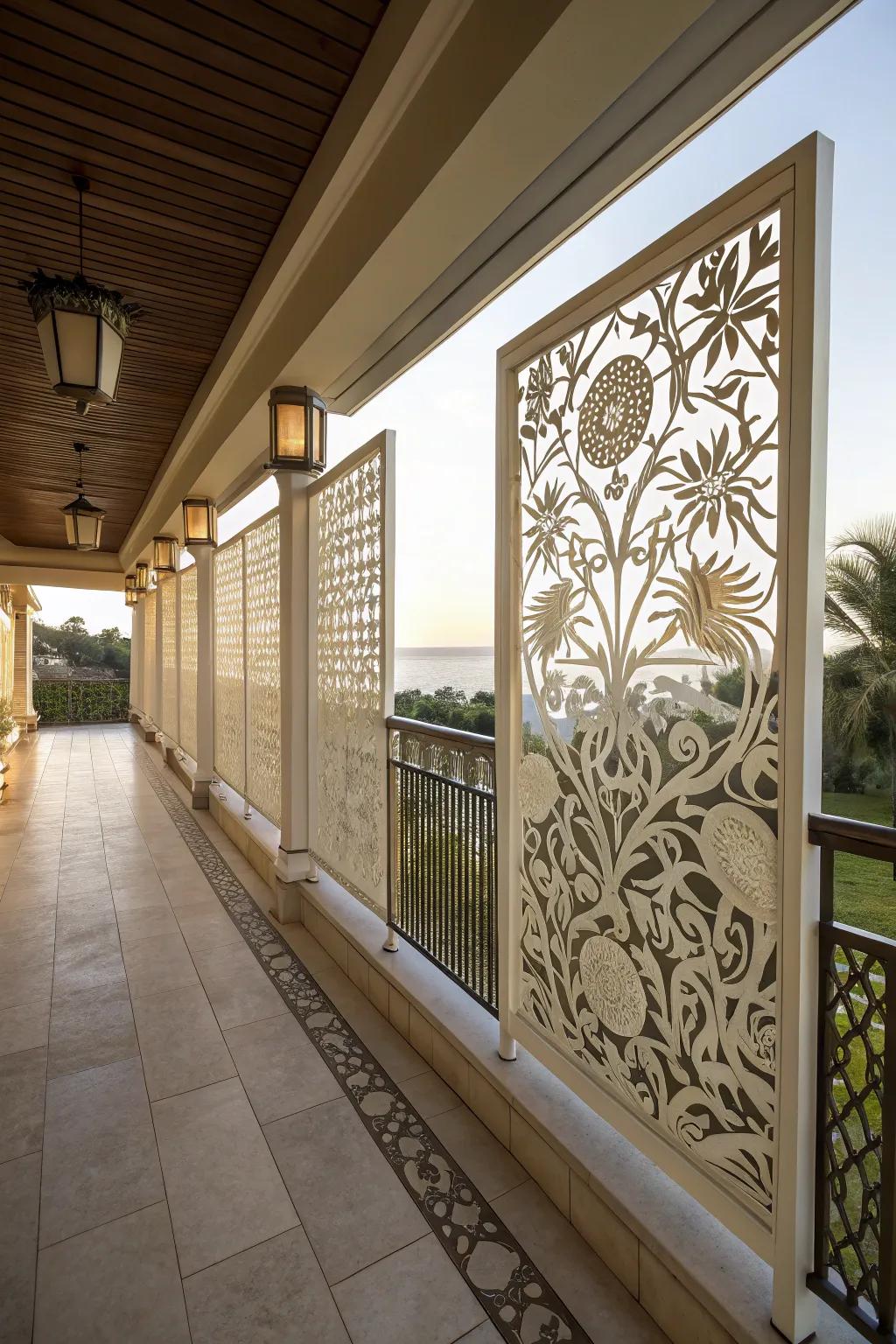 Decorative panels bring art and privacy together beautifully.