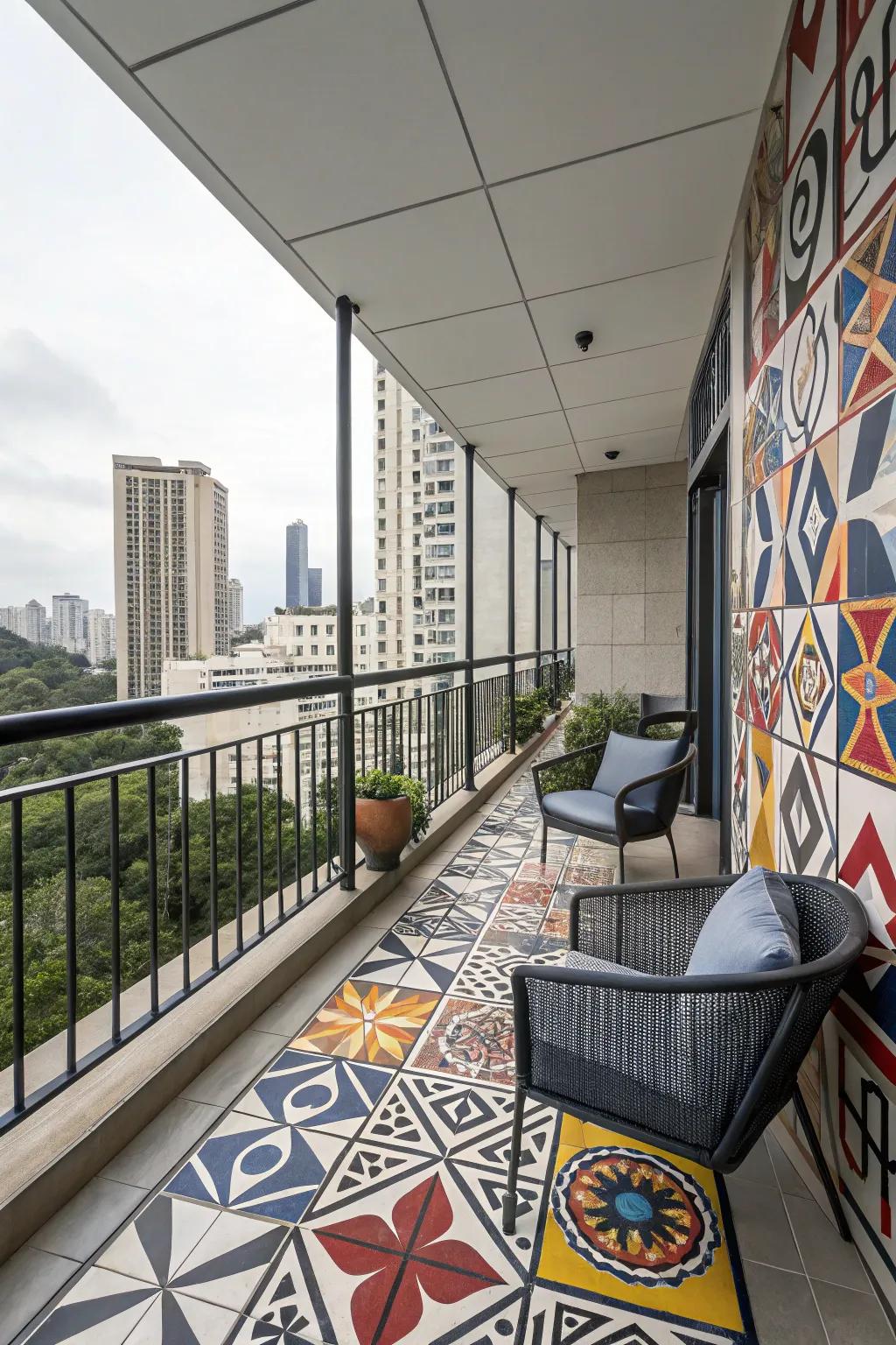 Geometric tiles offer a trendy and visually interesting design for your balcony.