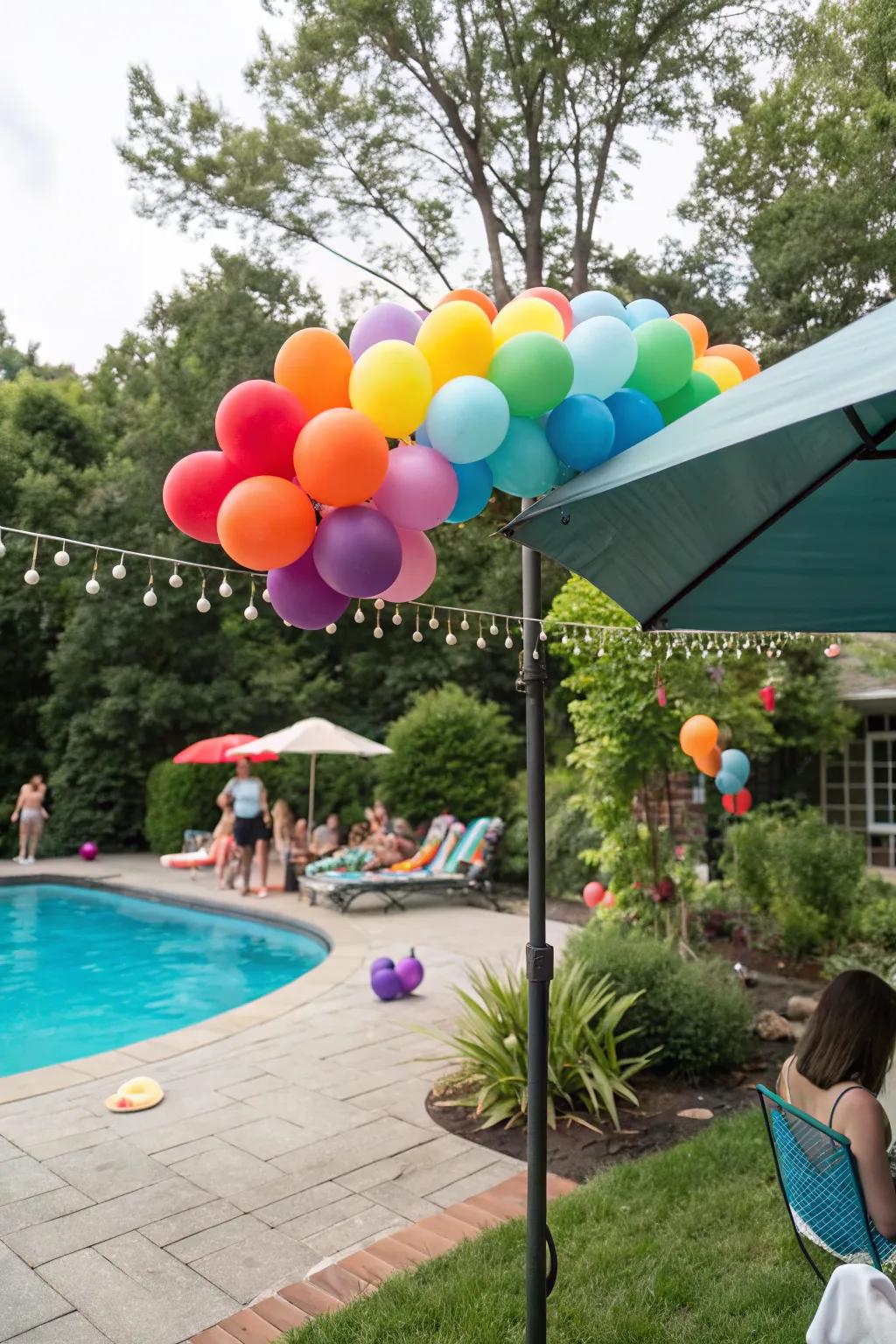 Balloon garlands add a festive flair to poolside decor.