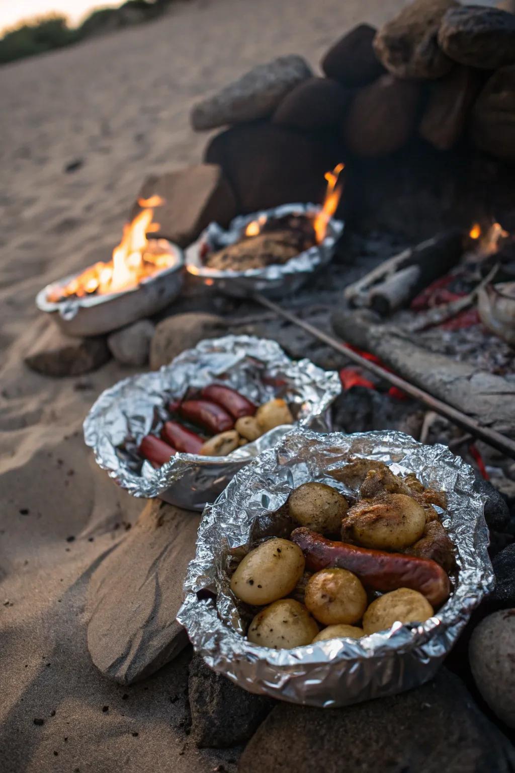 Hearty campfire foil packs ready to enjoy.