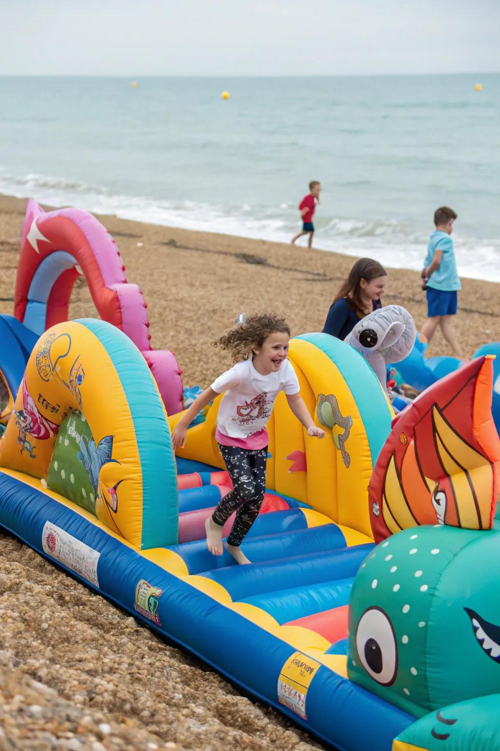 Kids tackling the under-the-sea obstacle course with enthusiasm.