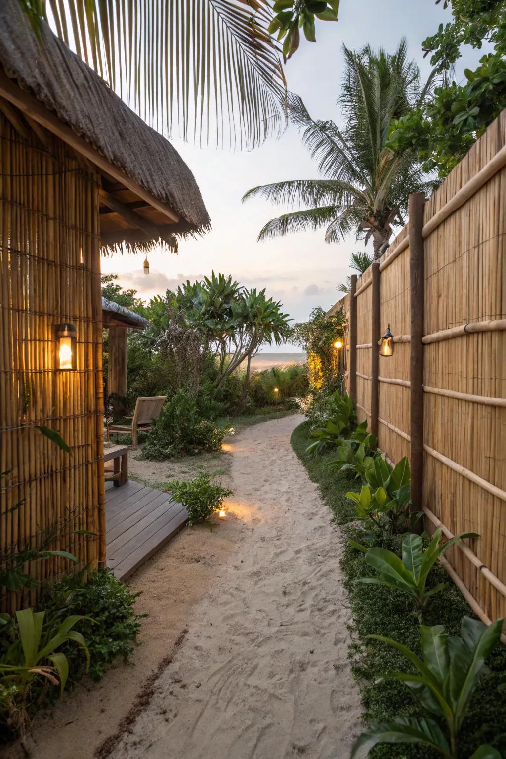 Create a tropical retreat with a bamboo privacy screen.