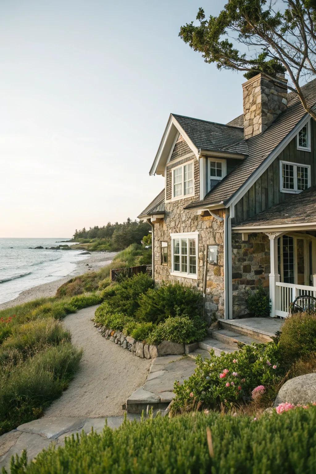 Natural accents that harmonize with the coastal landscape.