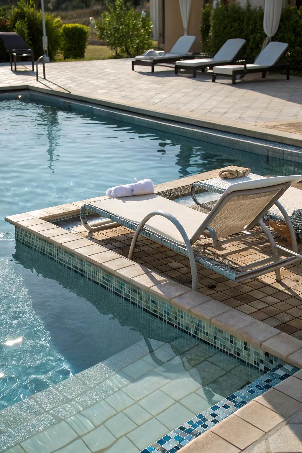 A tanning ledge offers a unique sunbathing experience
