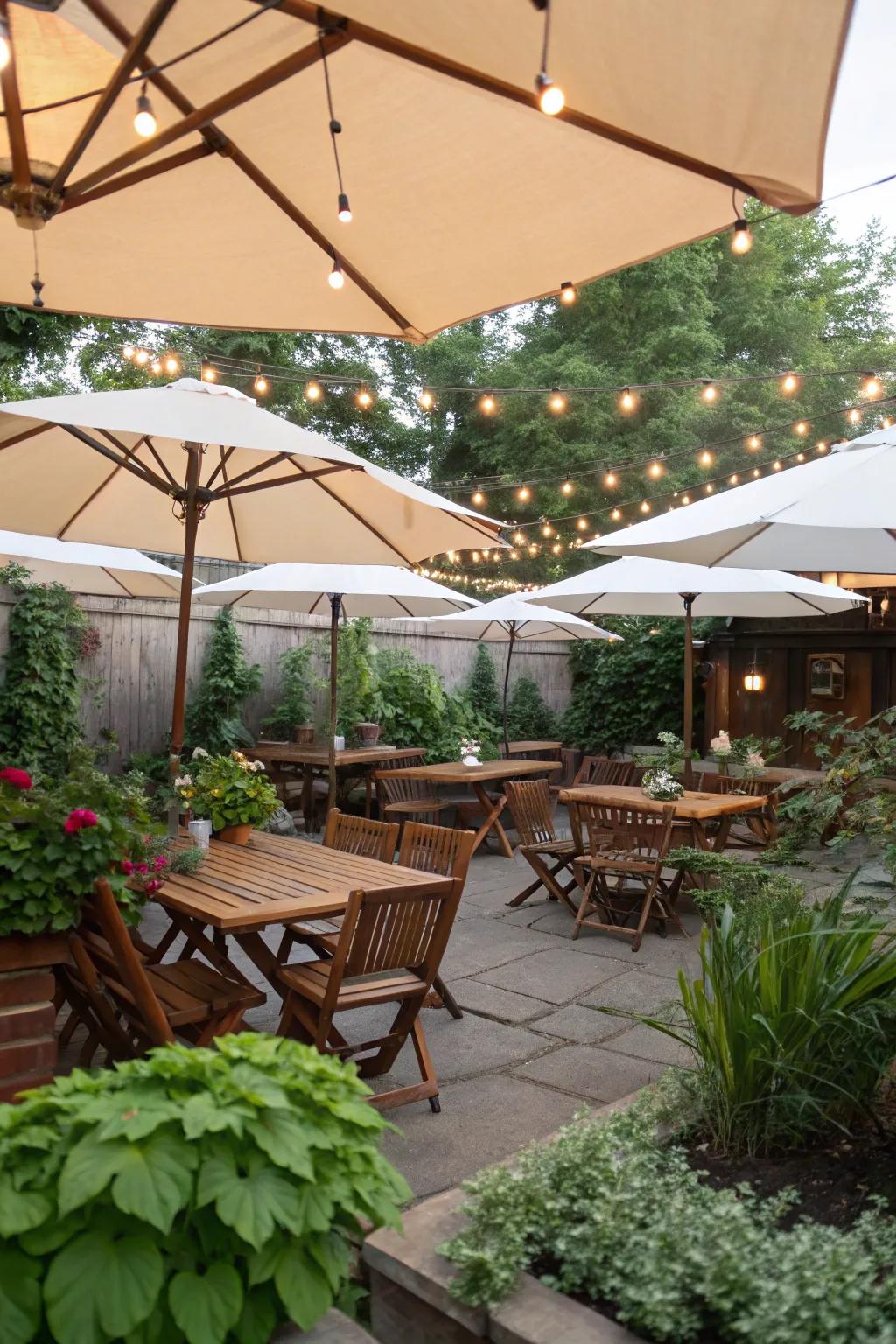 Umbrellas offer comfort and protection from the sun.