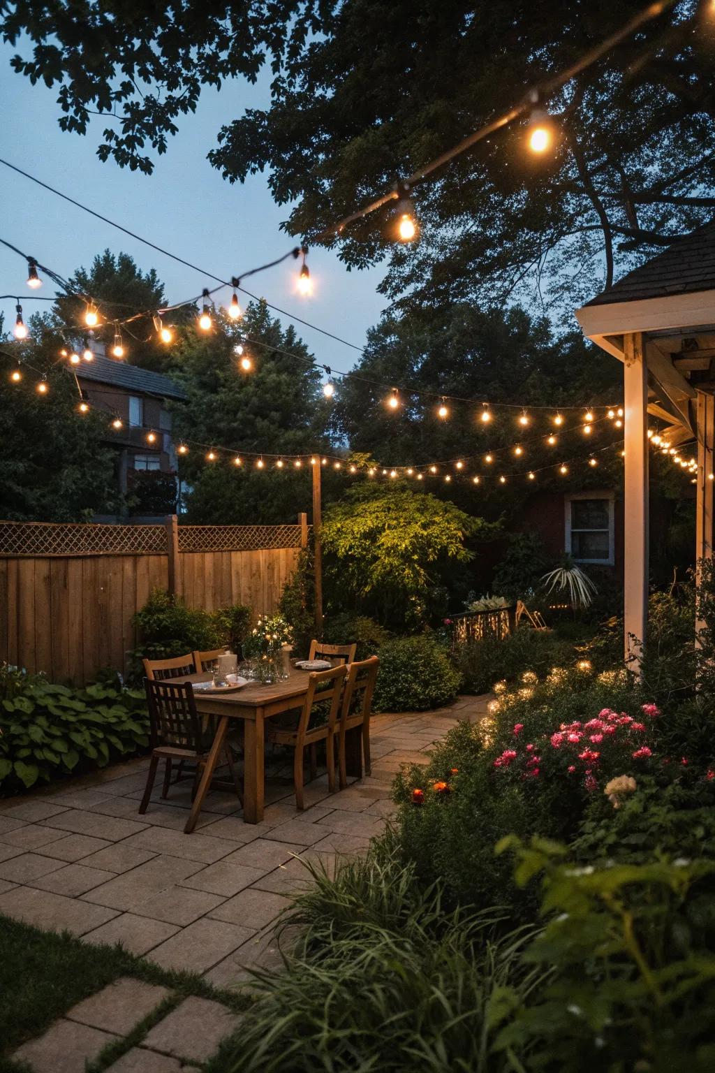 Twinkling lights add a touch of magic to nighttime gatherings.