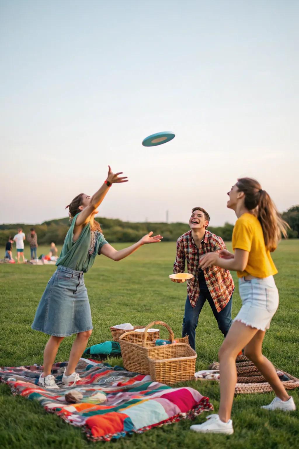 Enjoying a friendly game of frisbee during the picnic.