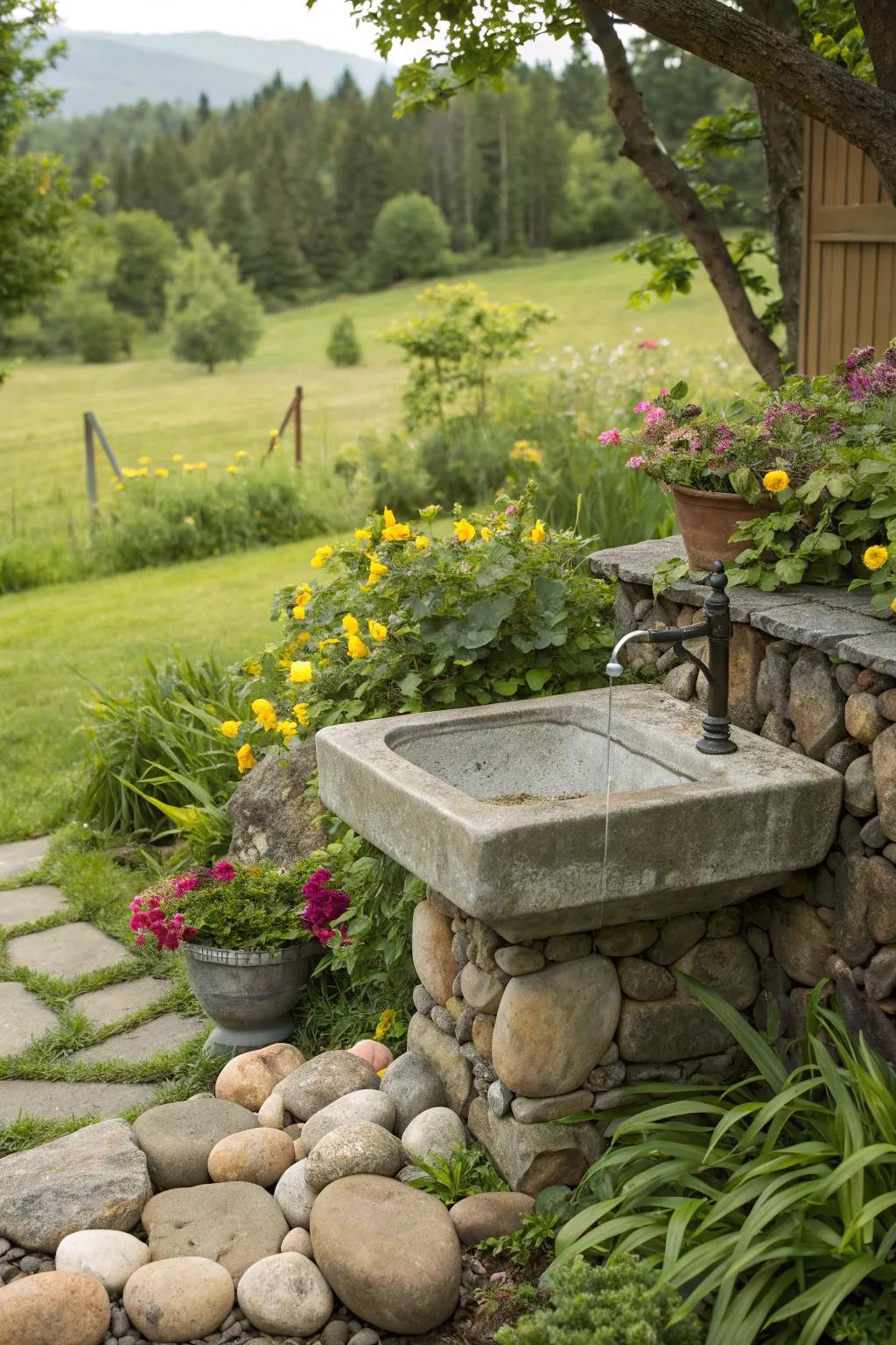 Natural stone adds a seamless and organic feel to your outdoor sink.