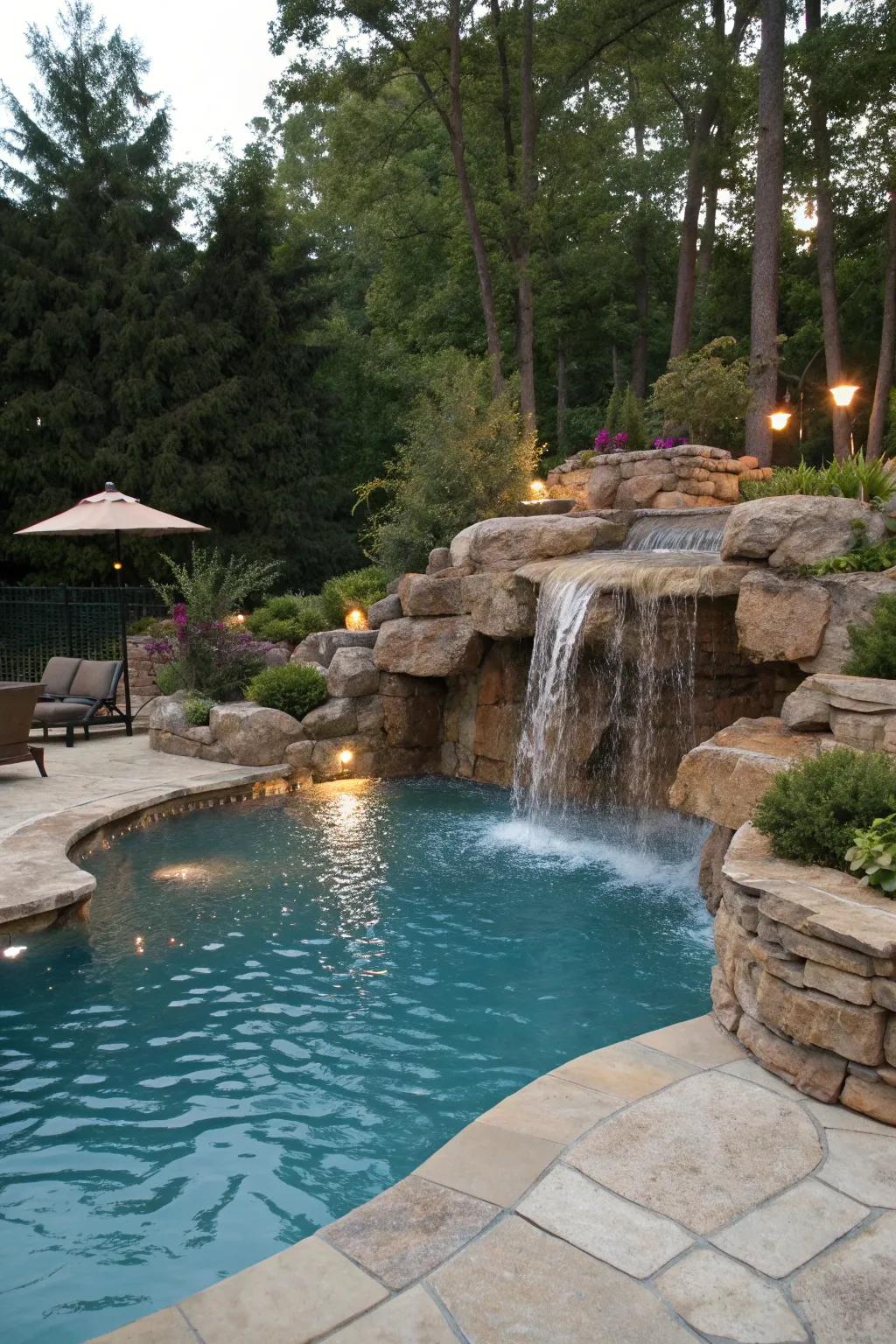 Enhance your pool with a serene waterfall feature.
