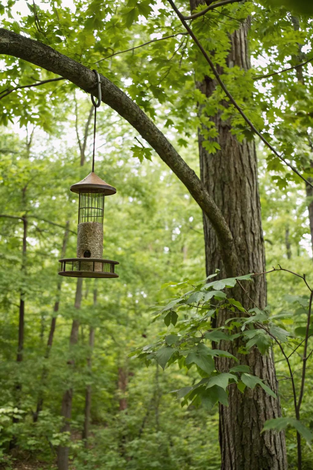 Pulley systems make refilling bird feeders convenient.