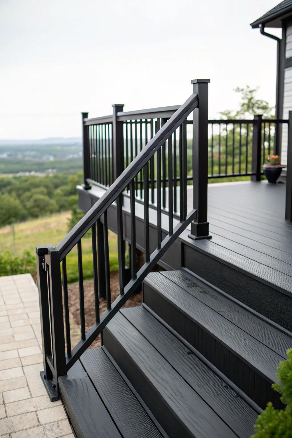 Make a bold entrance with black railings and steps.