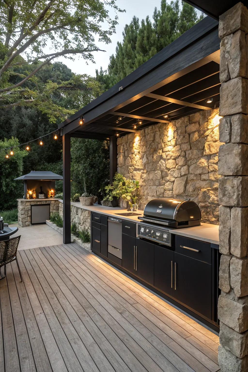 Natural stone accents enhance the rustic elegance of this kitchen.
