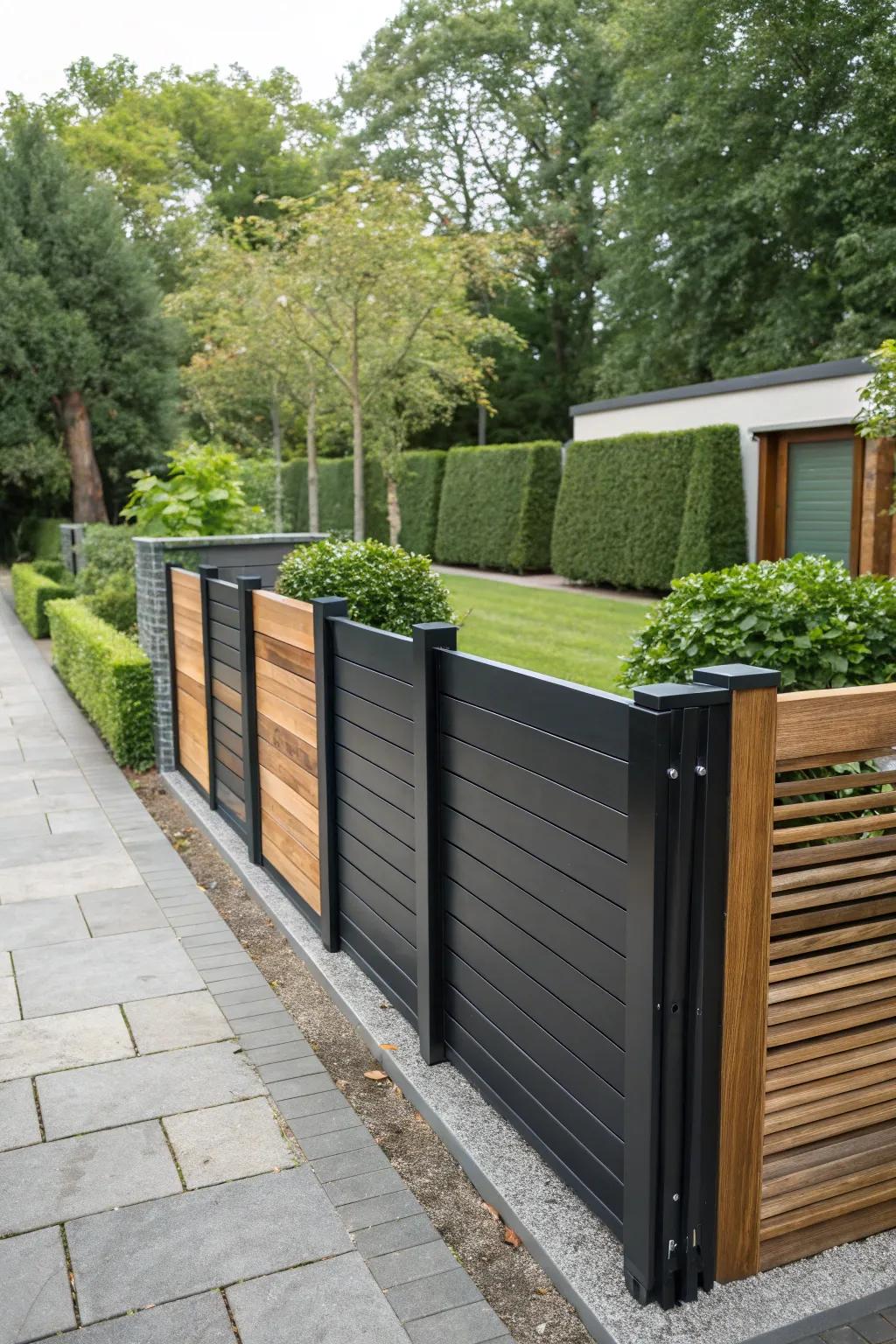Mixed materials add texture and visual interest to the fence.