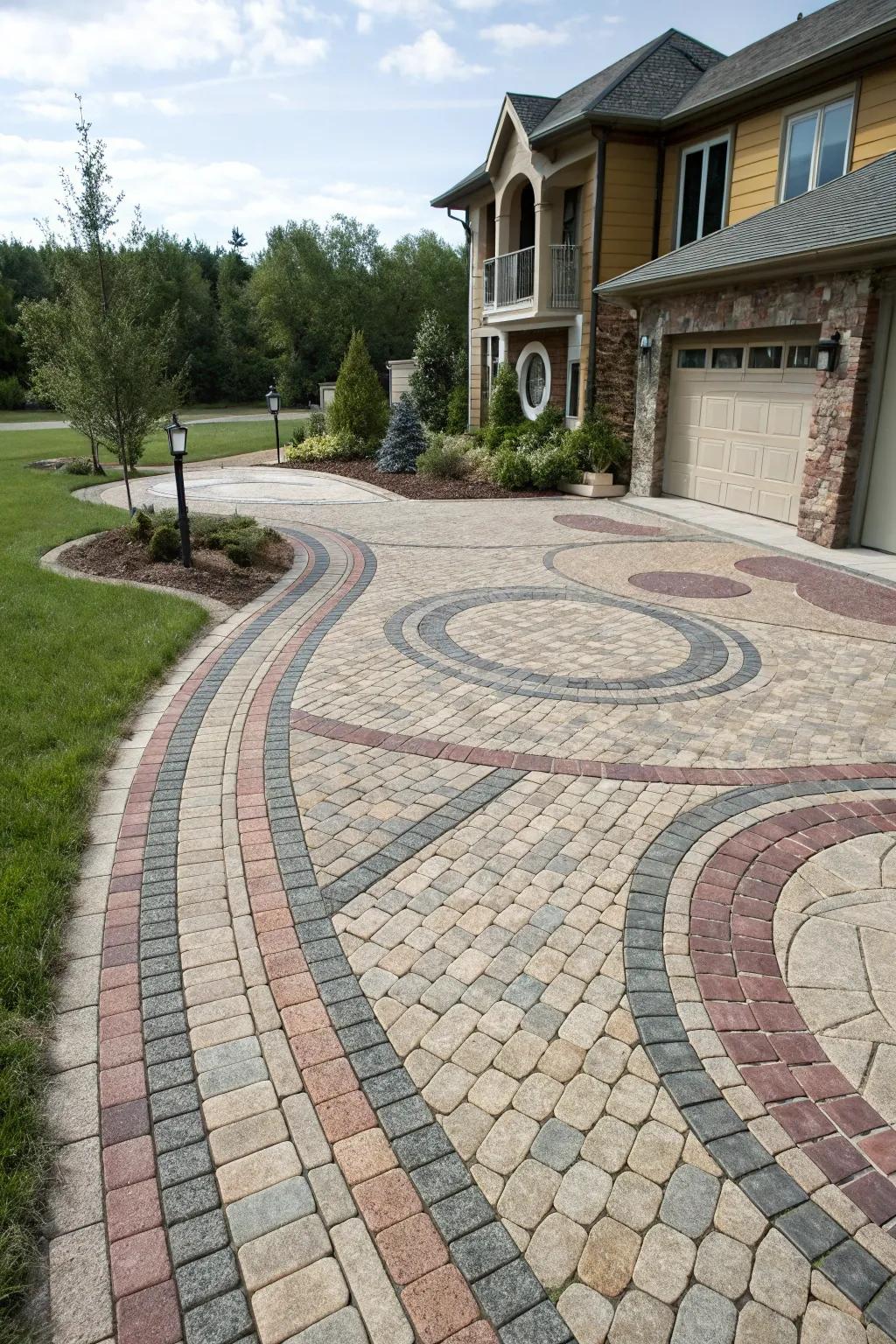 A creative mix of patterns and colors in block paving