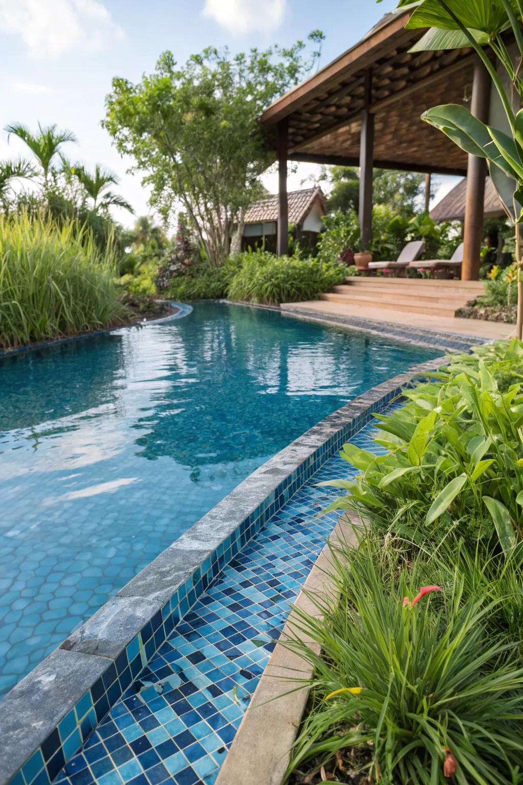 Recycled glass tiles offer sustainable beauty.