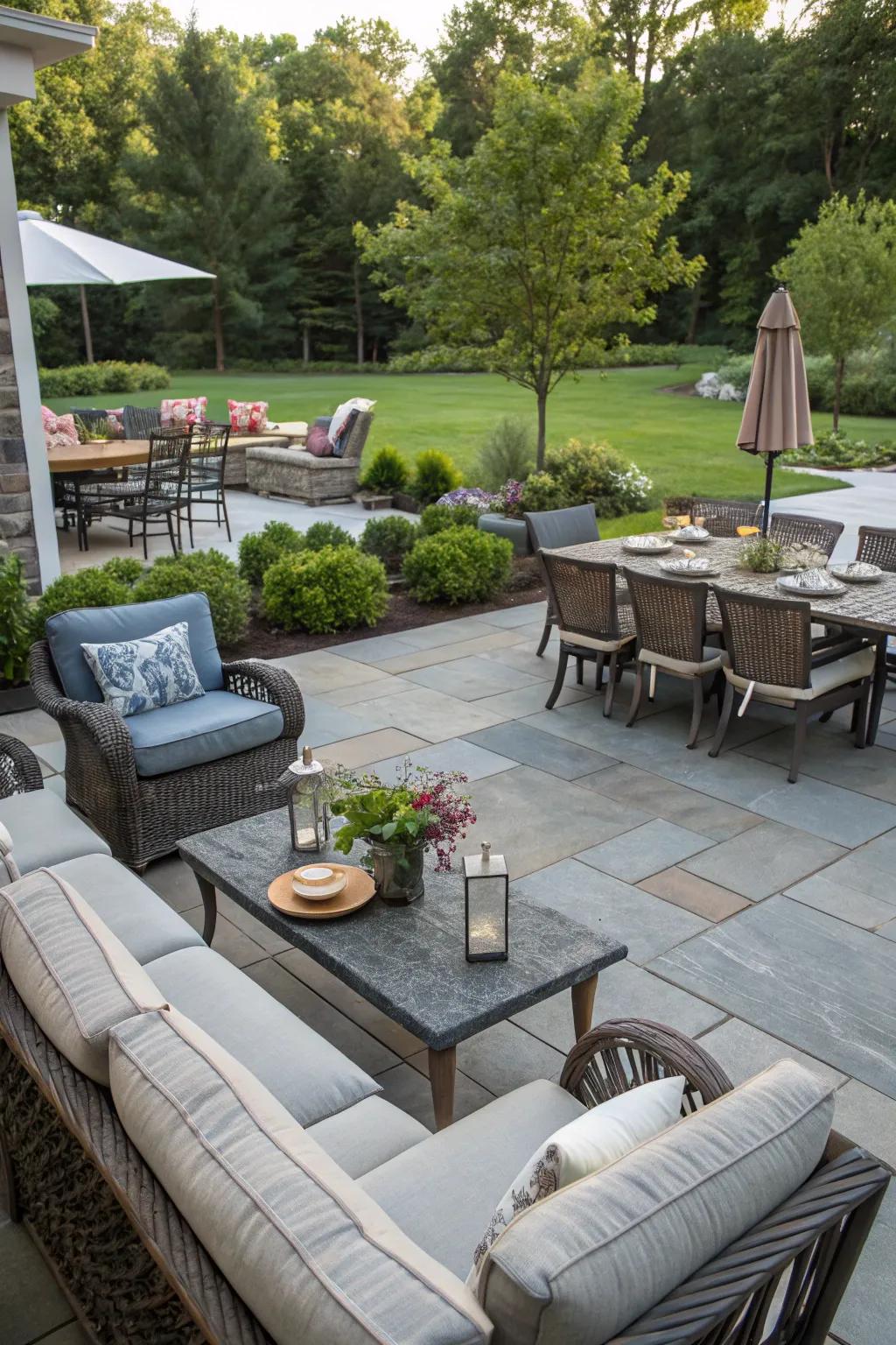 Create a multifunctional space for dining and relaxation.