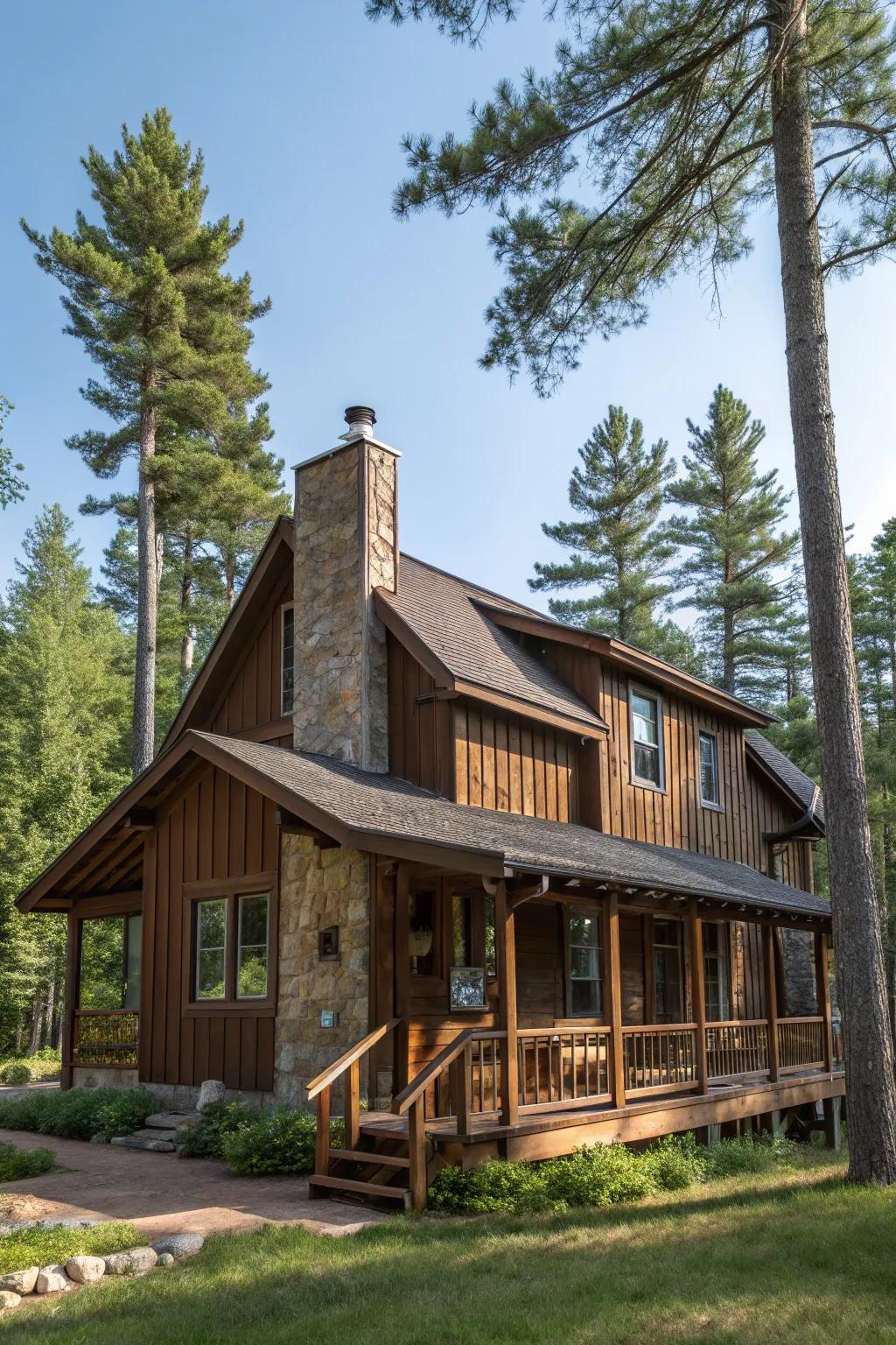 Earthy brown siding for a rustic, natural aesthetic.