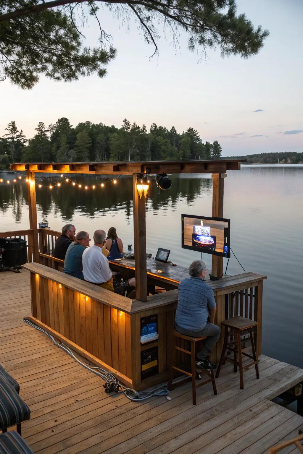 Entertainment features add fun to this dockside bar.