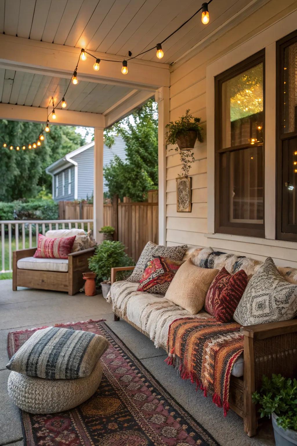 Mix and match cushions for a cozy boho seating area.
