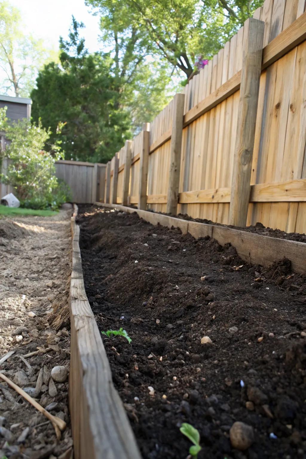 Soil or mulch provides a natural filler for fence gaps.