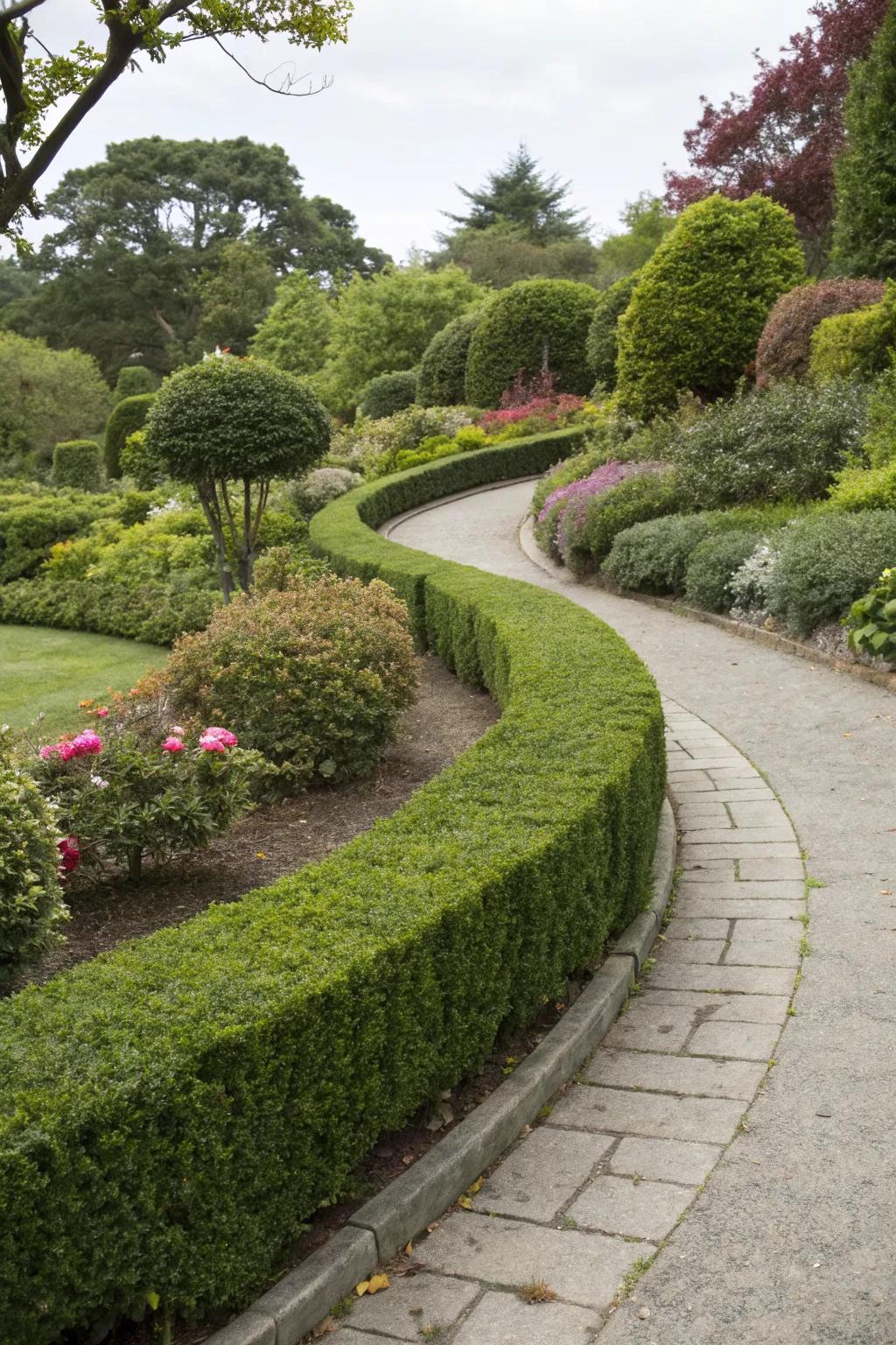 Outline curved paths with boxwoods for dramatic flair.