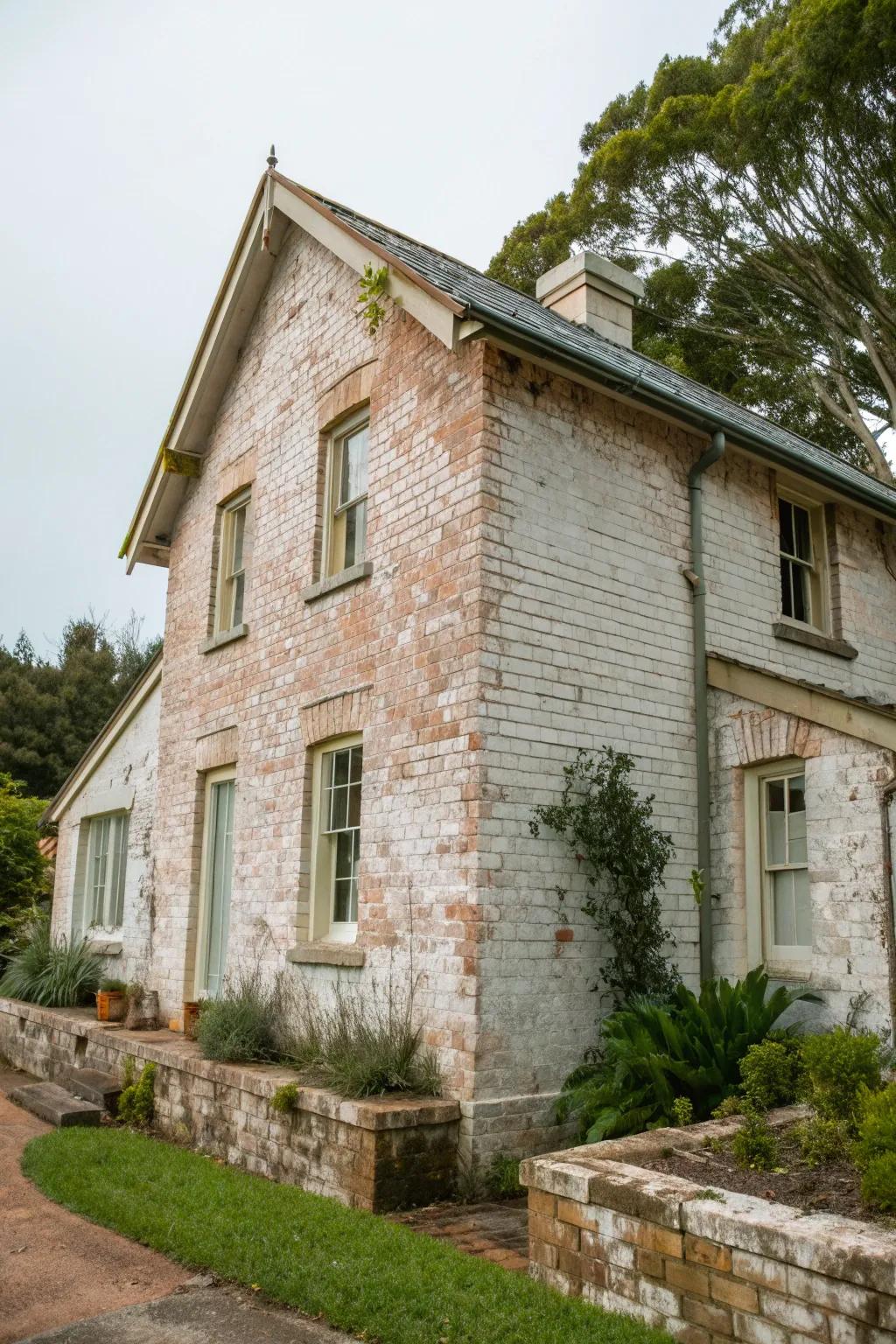 Limewash creates a charming, aged effect on brick.