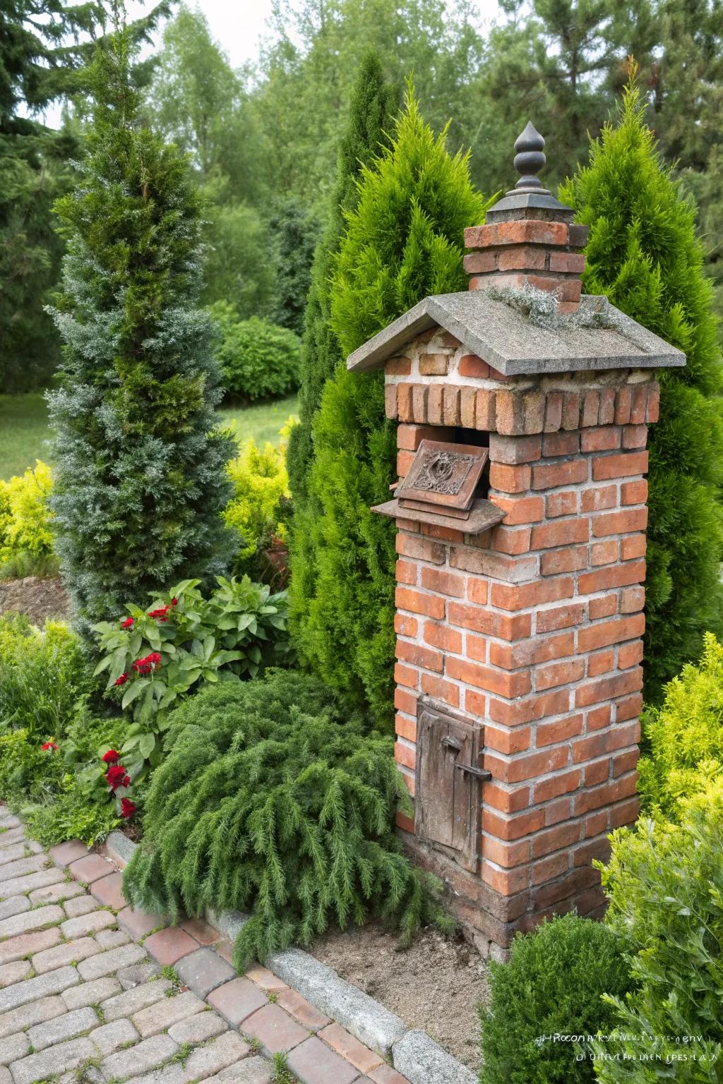 Evergreen plants keep this mailbox area lush all year.