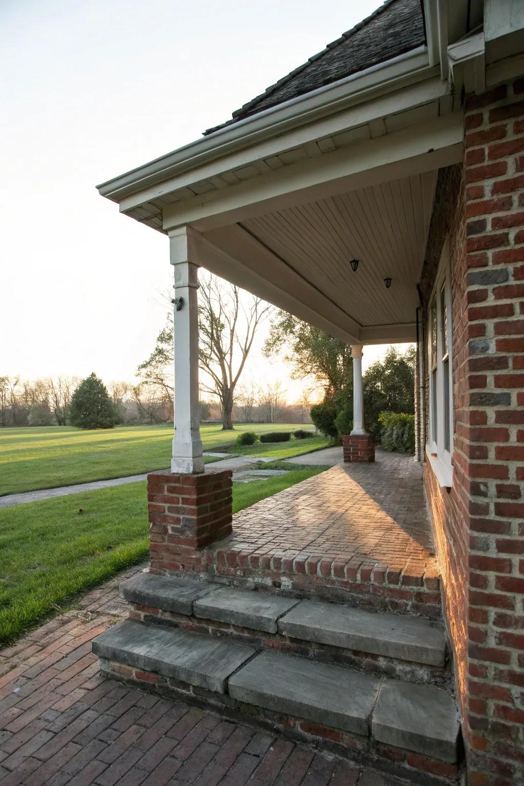 Sheltered brick porch with a gabled roof.